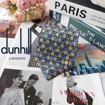 DUNHILL 던힐 실크 블루 옐로우 기하 패턴 넥타이 9.8cm A등급 E1547