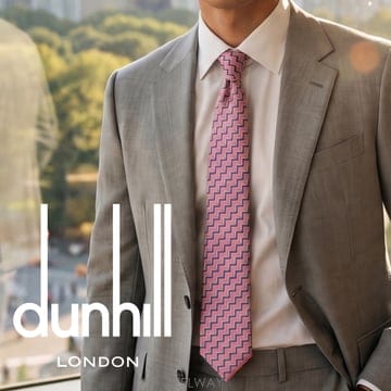 DUNHILL 던힐 실크 핑크 지그재그 패턴 넥타이 9.5cm A+등급 G118