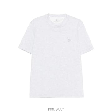 브루넬로 쿠치넬리 로고 자수 크루넥 티셔츠
