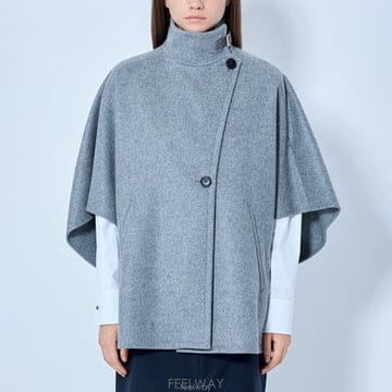 26 FW 막스마라 하이넥 버클 디테일 어시메트릭 울 케이프 2624736101600 029