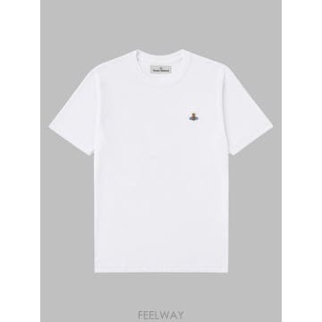 26FW 비비안웨스트우드 가먼트 다이드 로고 저지 반팔 티셔츠 3G010013 J00BLA401 WHITE