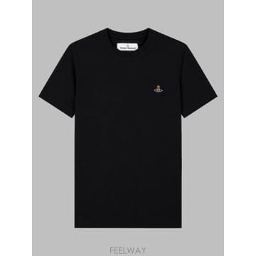 26FW 비비안웨스트우드 가먼트 다이드 로고 저지 반팔 티셔츠 3G010013 J00BLN401 BLACK