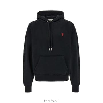 26FW 아미 스몰 하트 로고 루프백 오가닉 코튼 플리스 후드 BFUSW235730 001 BLACK