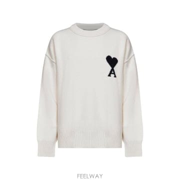 26FW 아미 빅 하트 울 크루넥 스웨터 UKS838 018151 Ecru noir