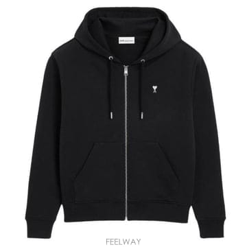 26FW 아미 스몰 하트 로고 코튼 후드 집업 HSW765 730045 Noir