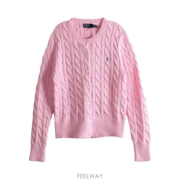 26FW 폴로 랄프로렌 폴로 자수 케이블 니트 가디건 211971868010 CARMEL PINK