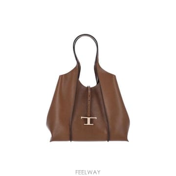 토즈 T 타임리스 미디엄 토트백 레더 브라운