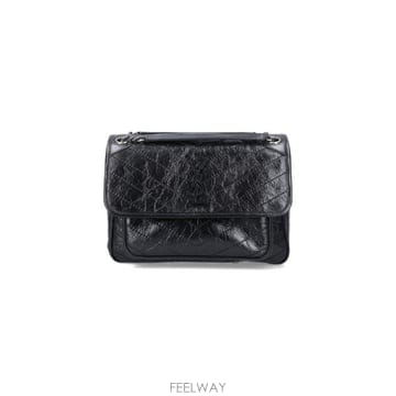 26FW 생로랑 크링클 빈티지 레더 미디움백 633158 0EN04 1000 Black