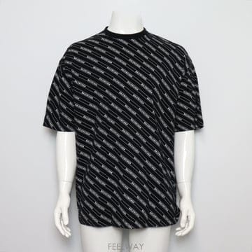 발렌시아가 570805 블랙 코튼 올 오버 로고 반팔 남성 티셔츠aa65960