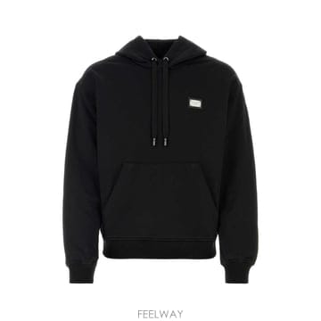 26SS 돌체   가바나 블랙 후드티 With Plated 로고 On The 체스트 In 코튼 Man G9Z