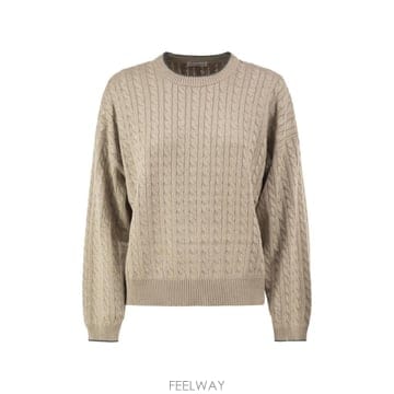 Brunello Cucinelli 26FW ���ڷ� ��ġ�ڸ� Cable ��Ʈ crew �� ���� with shimmering yarn MAZ2226FW ���ڷ� ��ġ�ڸ� Cable ��Ʈ crew �� ���� with sh