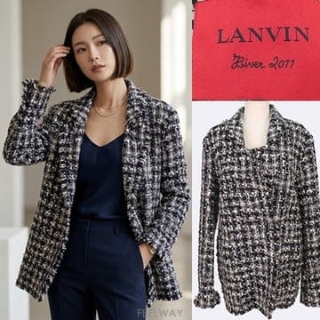 36 블랙&화이트 트위드 코트 겸 롱쟈켓 made in France
