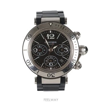 [중고명품다올] 까르띠에 파샤 씨타이머 크로노 블랙 러버 스틸 스트랩 시계 42mm W31088U2
