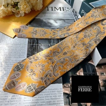 GIANFRANCO FERRE 지안프랑코 페레 실크 옐로우 왕실 오너먼트 넥타이 9cm S~A+등급E1692