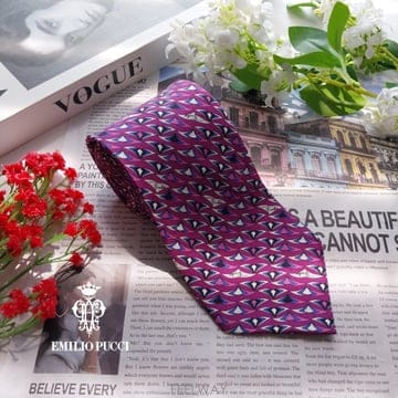 EMILIO PUCCI 에밀리오 푸치 실크 퍼플 기하 패턴 넥타이 8.5cm S~A+등급 K3349