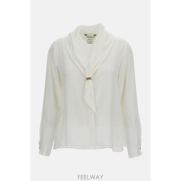막스마라 타이 넥 스카프 실크 셔츠