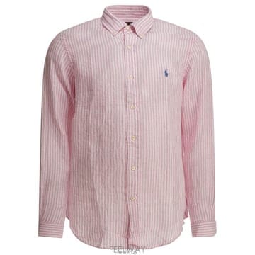 26 FW 폴로 랄프로렌 로고 디테일 스트라이프 셔츠 핑크화이트 710982143