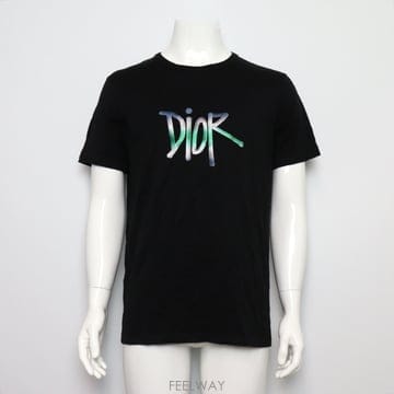 디올 X SHAWN STUSSY(숀스투시) 블랙 코튼 DIOR 로고 남여공용 반팔 티셔츠aa65979