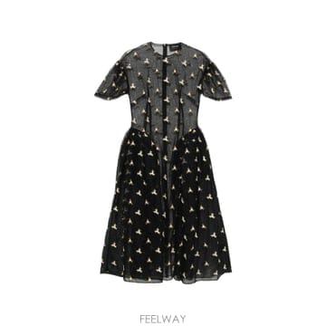 시몬 로샤 floral embroidered puff sleeve dress 12127980781832 TP