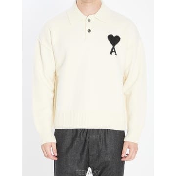 아미 니트 fabric 폴로 스웨터  클래식 collar with three button closure  라