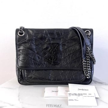 생로랑 니키백 빈티지 미디엄 레더 블랙 숄더백 가방 633158-0EN04-1000