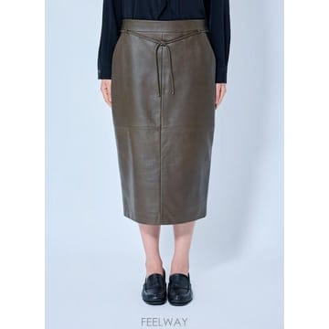 막스마라 레더 미디 스커트 블랙