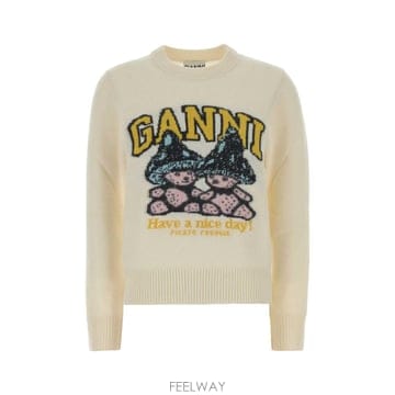 [X45]가니 A1150051 135 여성 스웨터 니트 가디건 ivory wool blend sweater