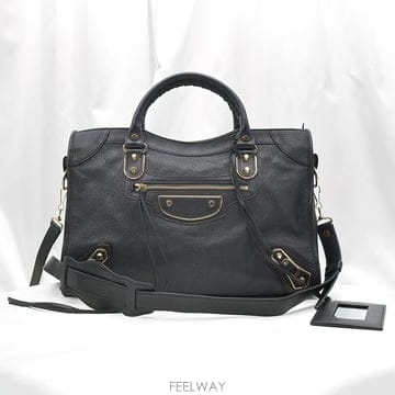 Balenciaga(발렌시아가) 505984 블랙 고트스킨 클래식 메탈릭 엣지 시티 미디움 2WAY