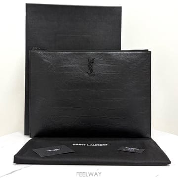 생로랑 모노그램 레더 클러치백 블랙 (534680)