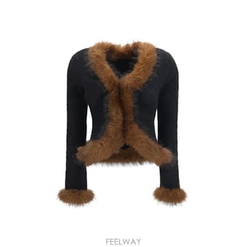 [K68]셀프포트레이트 AW26148CB BLACK 여성 니트 스웨터 가디건 Knit and faux fur