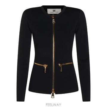 [B47]ELISABETTA FRANCHI MK68B66E2110 여성 니트 스웨터 가디건 BLACK STR