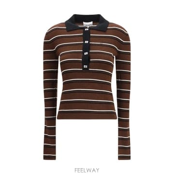 [K68]가니 A1170004 999 여성 티셔츠 민소매 탑 나시 Striped Merino Polo Shi
