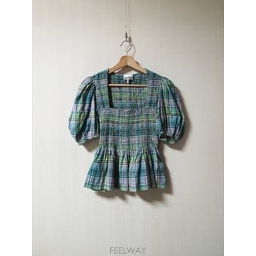 가니 GANNI 볼륨슬리브 스모킹 스퀘어넥 블라우스 탑 34 사이즈 정품