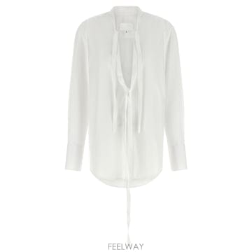 26SS 메종 마르지엘라 딥 V 넥 코튼 포플린 셔츠 in 화이트 S29DT0016S43001100 TP57