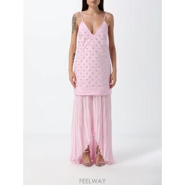 MSGM 26SS Msgm Abito lungo da sera plissettato in cotone con rica26SS Msgm Abito lungo da sera plissettato in cotone co