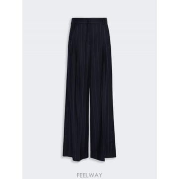 Max Mara 26FW �������� Pantalone in flanella gessata di lana   BLU WE513626FW �������� Pantalone in flanella gessata di lana   