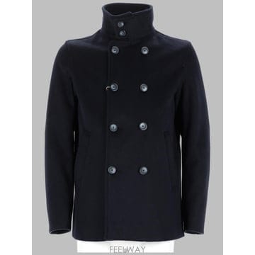 Herno 26FW ������ Double breasted ���� in �� effect fabric with high col26FW ������ Double breasted ���� in �� effect fabric w
