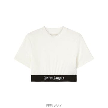 Palm Angels 24FW �ʿ����� Crop T ���� In ȭ��Ʈ ��ư PWAA067C99JER0010310 TP578401924FW �ʿ����� Crop T ���� In ȭ��Ʈ ��ư PWAA067C99JER