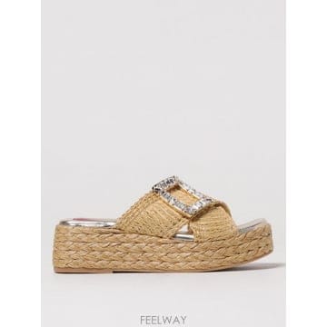 Roger Vivier 25SS ���� ��� Sandalo ���� ��� in rafia e pelle con fibbia gioie25SS ���� ��� Sandalo ���� ��� in rafia e pelle 