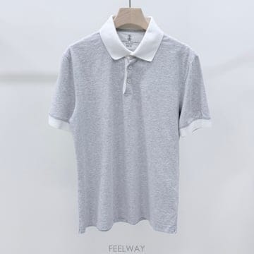 [S+급/M] 브루넬로 쿠치넬리 코튼 반팔 카라티 그레이