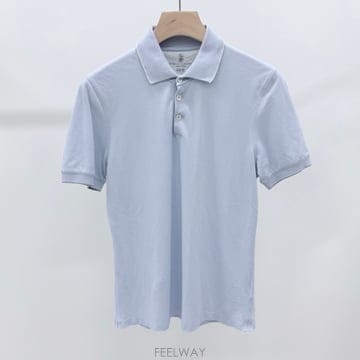 [S+급/M] 브루넬로 쿠치넬리 코튼 반팔 카라티 라이트 블루
