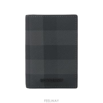 버버리 체크 카드 반지갑 그레이