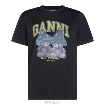 [S27]가니 A1050332252 여성 티셔츠 긴팔 반팔티 피케셔츠 폴로티 로고 BLACK COTTON T