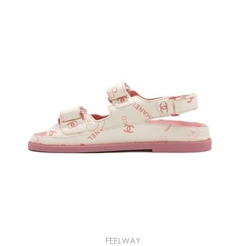 샤넬 G35927 화이트 핑크 까멜리아 레더 CC 벨크로 여성 샌들aa66866