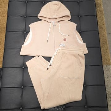 [국내] 정품/두배보상/브루넬로쿠치넬리 셋업/로고 지퍼 코튼 잉글리쉬 립 니트 후드 조끼/L+조거팬츠/S