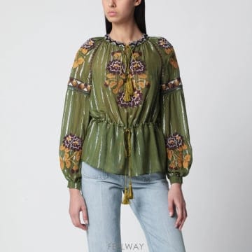 26SS Valentino Embroidered lurex 실크 셔츠 그린 camou 8B3AEBB69W2C