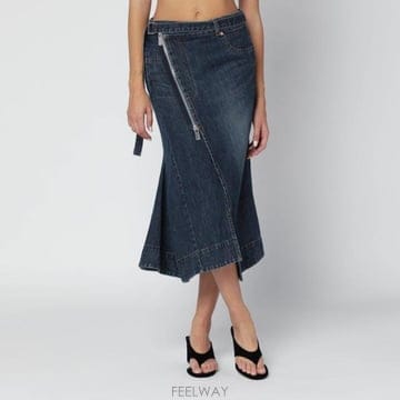 25FW Sacai Asymmetric 블루 데님 스커트 2508195DE401 TP580429344