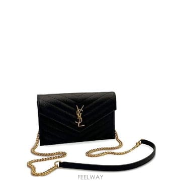 Saint Laurent �׶�����Ÿ �ؿ� ���ζ� ���� ENVELOPE CASSANDRE LEATHER WALLET ON CHAIN 8�׶�����Ÿ �ؿ� ���ζ� ���� ENVELOPE CASSANDRE LEATHER