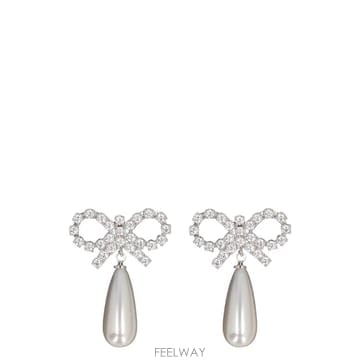 Self portrait Pearl earrings with crystal 보우 RS26631EPPEARL 
