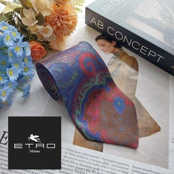 ETRO 에트로 실크 블루 페이즐리 패턴 넥타이 10cm A+~A등급 K3363